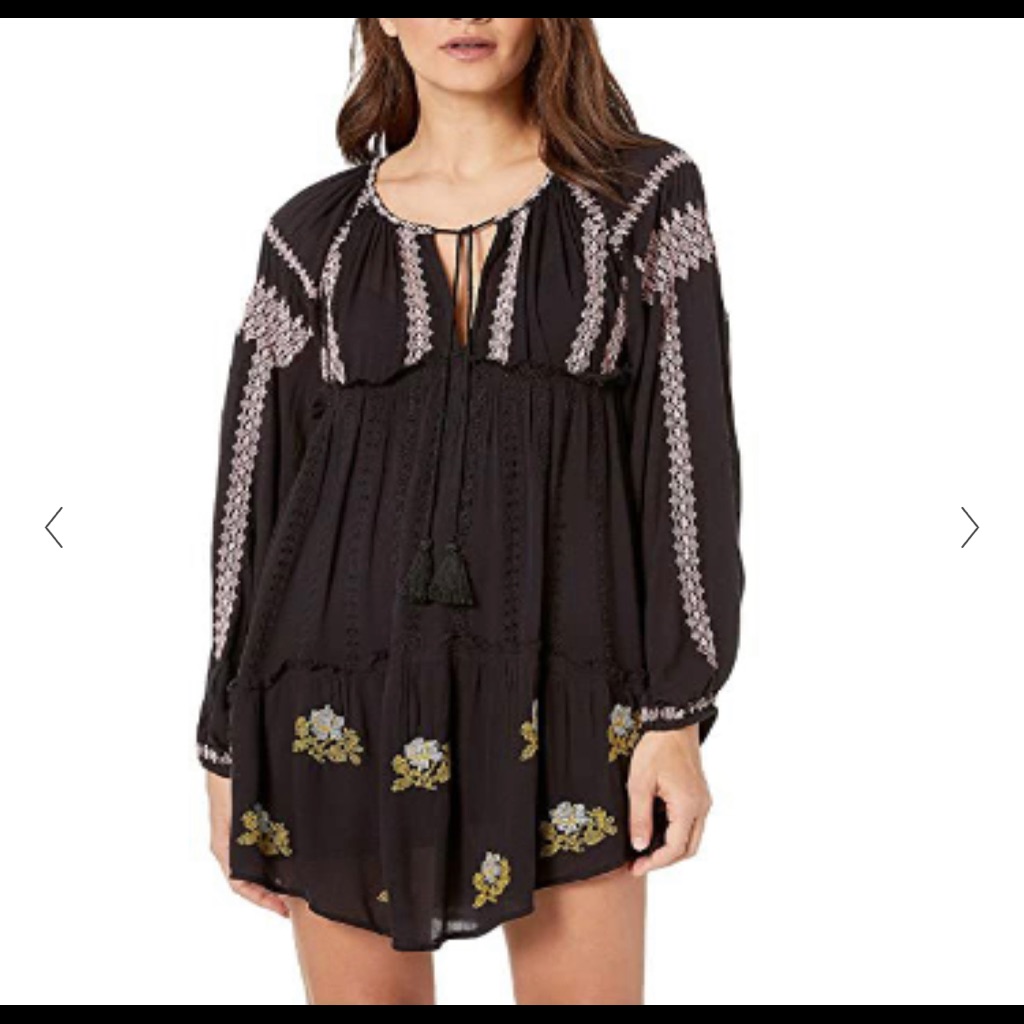 Nwt Free People Women's Black Wild Horses Embroidered Mini Dress Medium